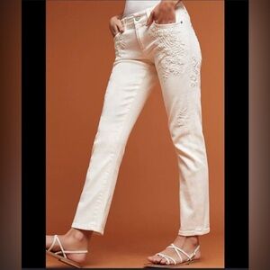 Anthropologie Cream Straight Leg Jeans